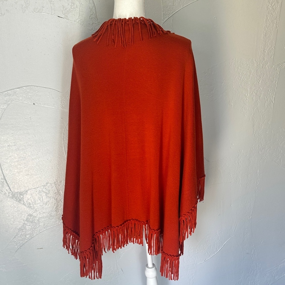 Boho Fringed Open-Front Shawl Wrap – Rust Orange - Picture 8 of 9